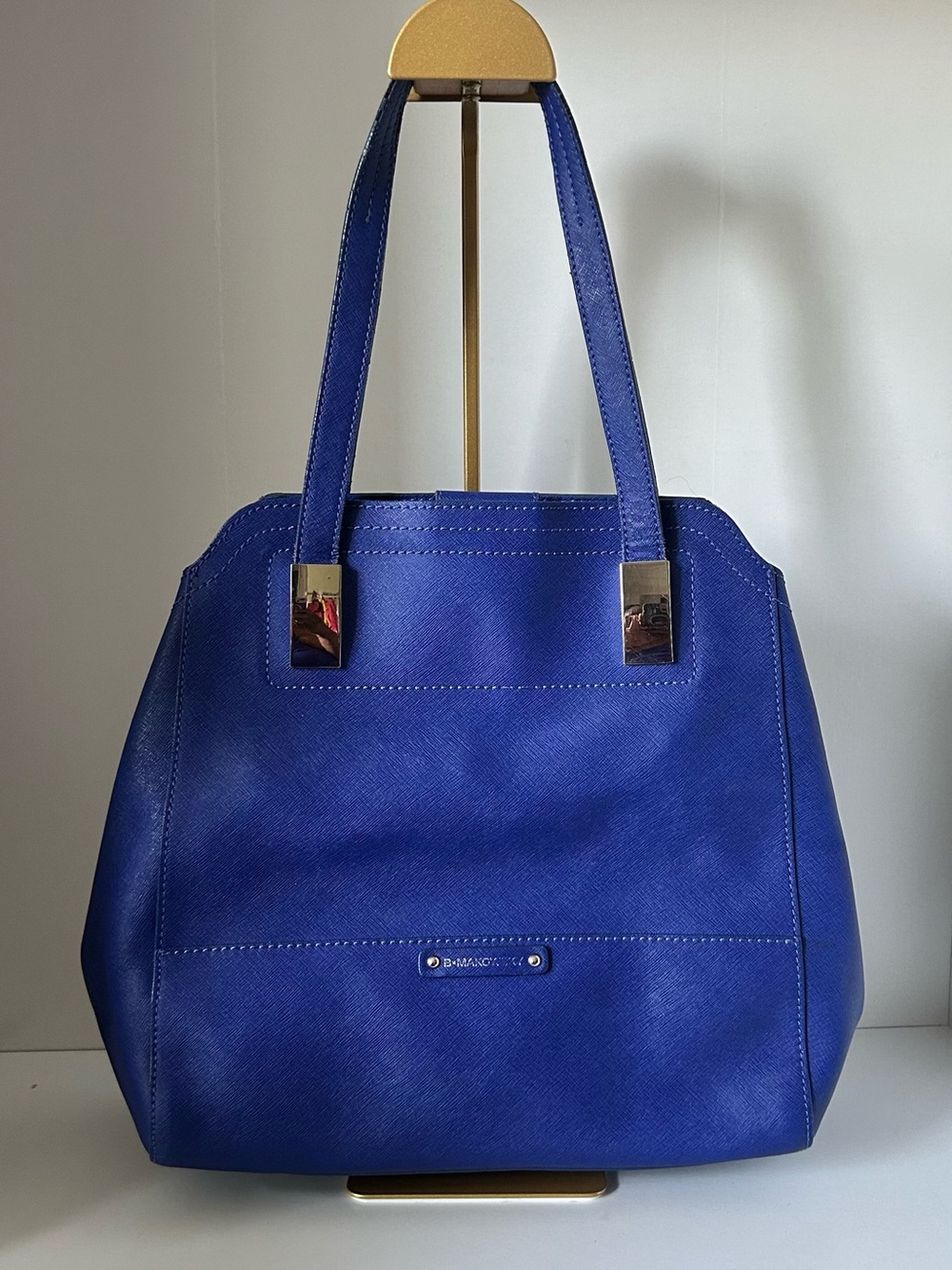 B. Makowsky Cobalt Blue Saffiano Shoulder Bag with Polished Hardware